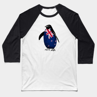 Cute New Zealand Penguin | Vintage Penguin Supporting New Zealand All The Way Baseball T-Shirt